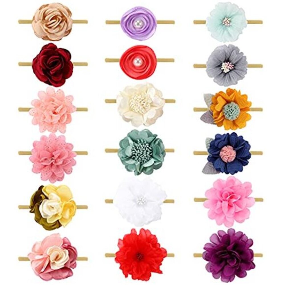 Baby Girl Flower Headbands Nylon Elastic Bow Hair Bands 18 Pack Floral Set